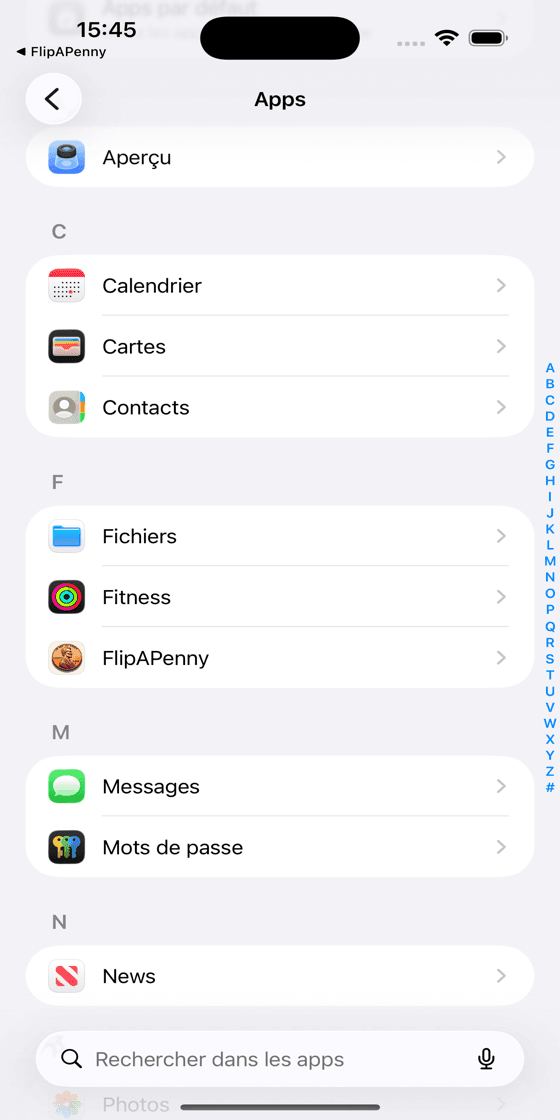 Find FlipAPenny in Settings > Apps